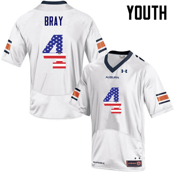 Youth #4 Quan Bray Auburn Tigers USA Flag Fashion College Football Jerseys-White - Click Image to Close